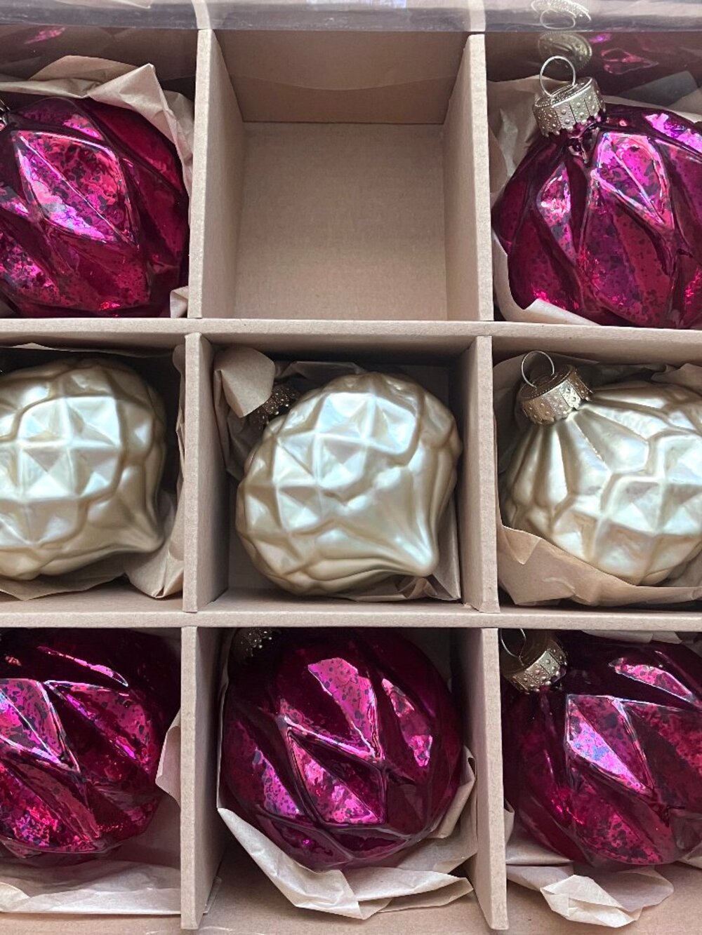 8 Set Glass Christmas Ornaments Gold Purple Magenta Pink Balls Onions Mercury